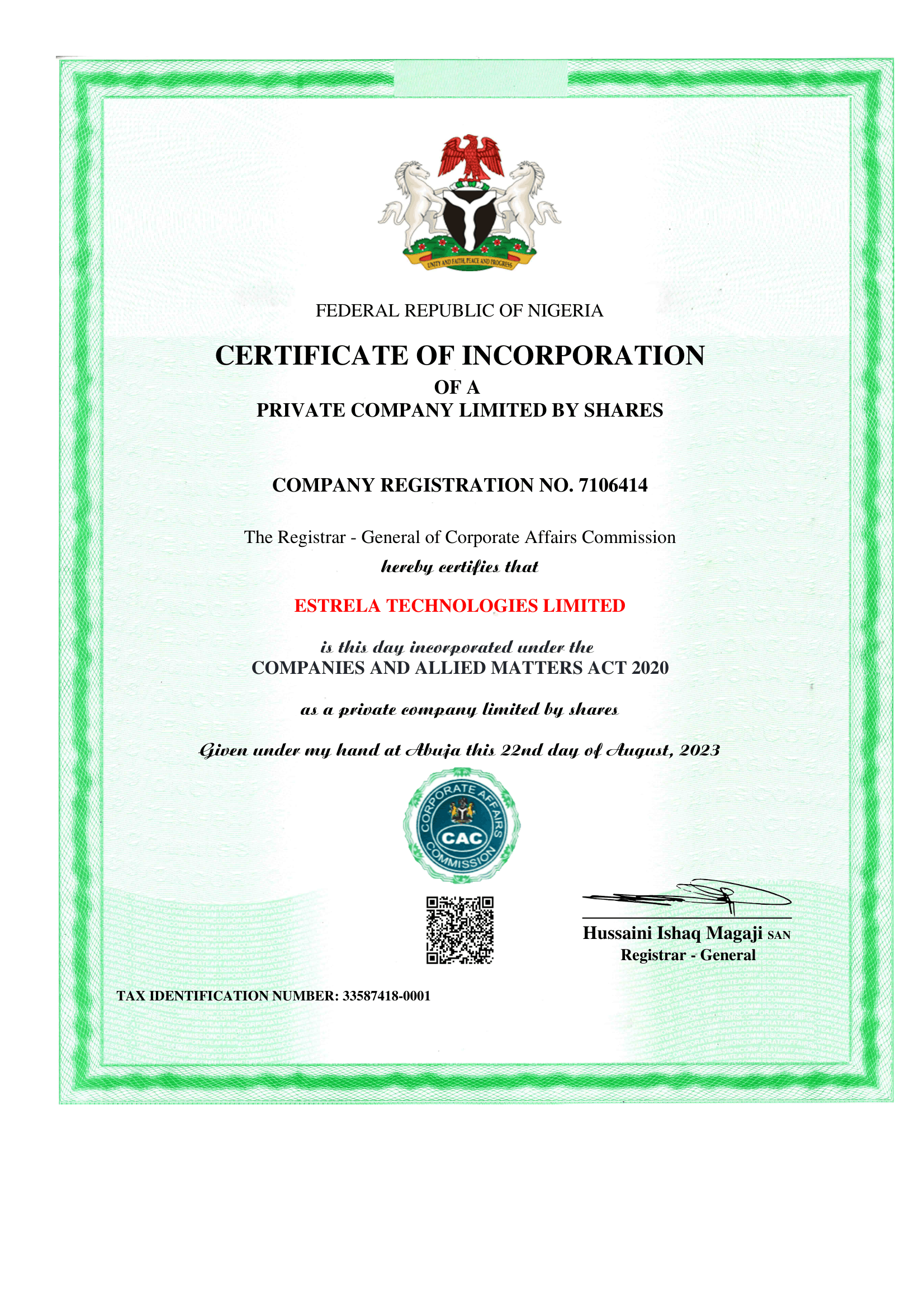 registration certificate
